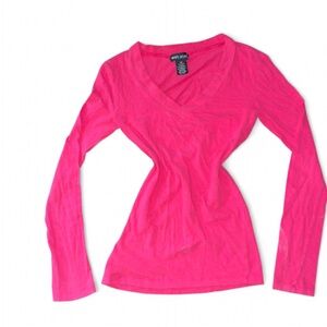 Wet Seal Hot Pink Long Sleeve V-Neck Top